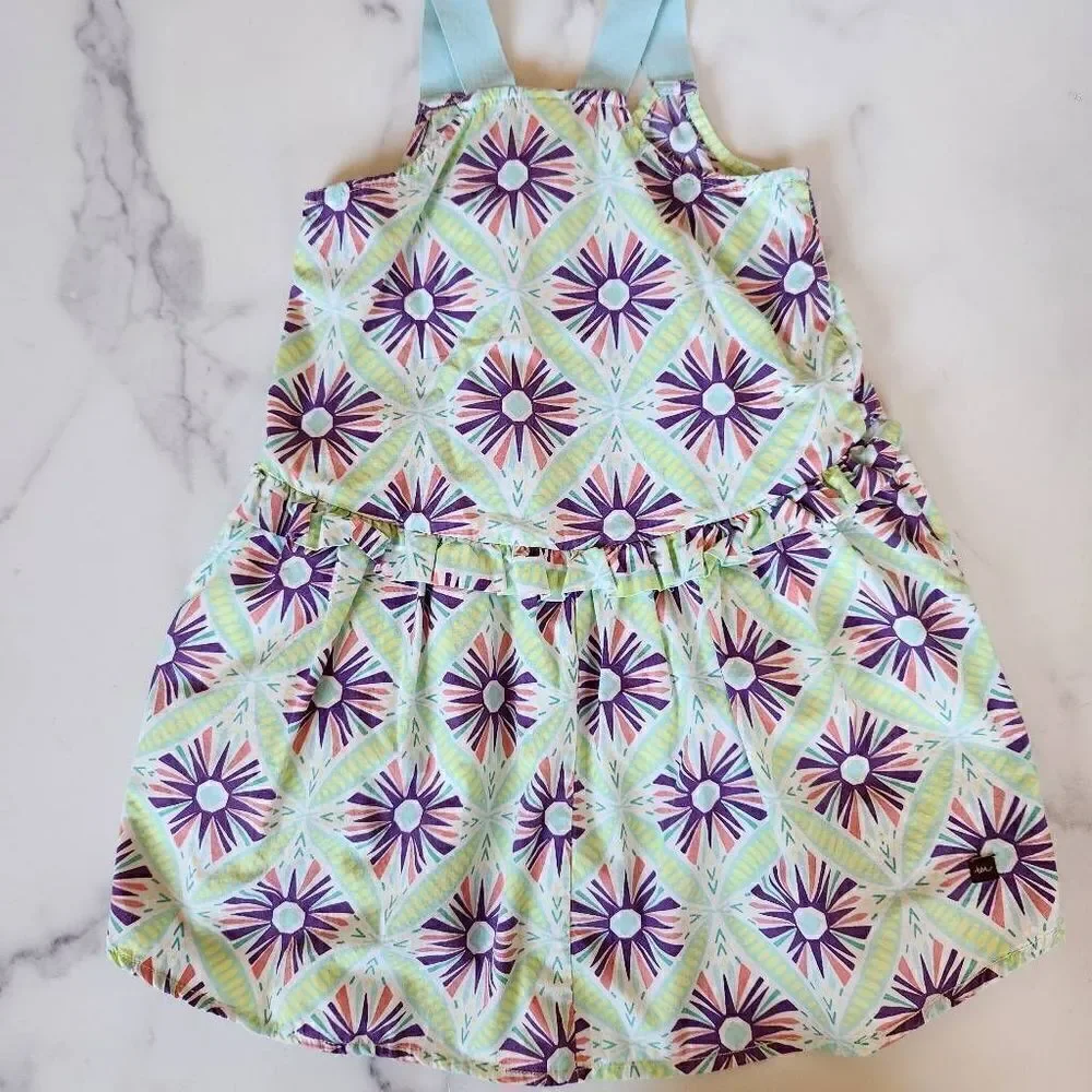 Tea 2t 100% cotton little girls summer sleeveless strappy blue green dress fisht